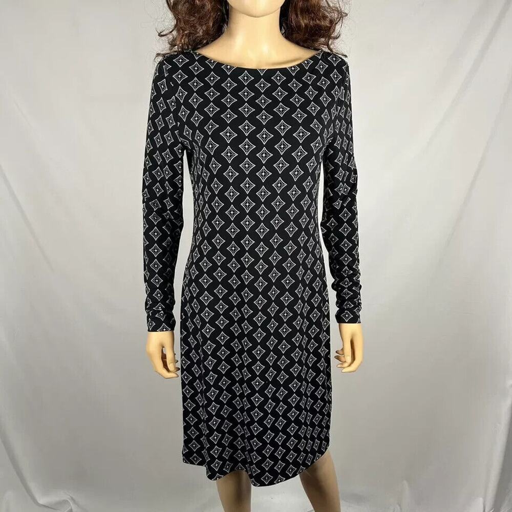 Banana Republic Women Black Boat Neck Patterned Long Sleeve Dress Size Small